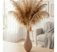 1 pièce Vase à fleurs en plastique faux céramique de grande taille, décoration d'intérieur nordique minimaliste moderne, forme cylindrique incurvée beige avec un design de nervures délicates, pour cen