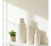 1 pièce Vase blanc rayé minimaliste, convient pour la décoration d'intérieur d'automne/hiver, présentoir de fleurs séchées moderne, excellent cadeau pour le salon, l'entrée, la table à manger Taille e