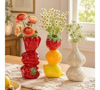 1 pièce Vase en céramique, en forme de fruits et légumes mignons, vase original en forme d'ail/fraise/poivron, décoration de cuisine amusante, vase esthétique unique convenant pour le salon et l'expos