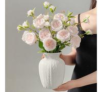 1 pièce Vase en plastique aspect céramique incassable, décoration d'intérieur minimaliste moderne, design cylindrique texturé rayé blanc. Vase décoratif multifonctionnel élégant pour fleurs, pour mari