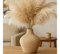 1 pièce Vase en plastique au look céramique moderne nordique avec faux herbe de la pampa, décoration blanche texturée cylindrique pour la maison pour le salon, la chambre, le mariage, les centres de t