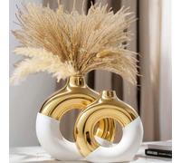 1 pièce Vase en résine doré, vase donut creux moderne nordique bohème, décoration de maison, décoration de chambre, vase à fleurs, vase en verre Vase en forme de O en or noir,Vase en forme de O en pla