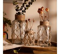 1 pièce Vase en verre avec décoration en corde de jute tressée, bouteille de style bohème, décoration de maison de style fermier, parfait pour les fleurs séchées, décoration florale bohème, accent vin