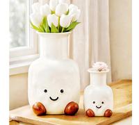 1 pièce Vase mignon avec visage souriant de dessin animé, vase décoratif blanc mignon, vase en forme d'animal de compagnie gypsophile,petit visage souriant,Grand visage souriantABS