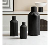 1 pièce Vase rayé noir minimaliste, convient pour la décoration d'automne/hiver de la maison, présentation de fleurs séchées moderne, excellent cadeau pour le salon, l'entrée, la table à manger, le bu