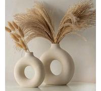 1 pièce Vase style bohème en forme de donut, vase en plastique creux en forme de roseau, vase moderne rond en forme de O, décoration de bureau minimaliste nordique, décoration de maison légère, convie