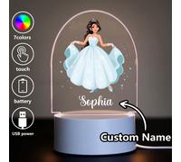 1 pièce Veilleuse LED 3D à illusion personnalisée avec nom, princesse de dessin animé, cadeau créatif, lumière chaude, cadeau d'anniversaire, décoration de chambre Lumière chaude,7 couleursPMMA