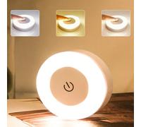 1 pièce Veilleuse LED blanc chaud rechargeable, lampe à capteur tactile haute luminosité, lampe murale alimentée par batterie 400 mAh, lampe ronde à intensité variable avec chargement USB sans fil, 3