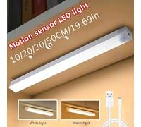 1 pièce Veilleuse LED rectangulaire avec capteur de mouvement rechargeable par USB, pour chambre à coucher, couloir, escaliers, armoire, placard, lumière chaude/blanche, options de taille : 50 cm/30 c