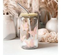 1 Pièce Verre Rose De Motif De Papillon Avec Couvercle En Verre À Haute Teneur En Borosilicate Pour L'eau, Le Jus Et Les Boissons 500mlAnimalVerre