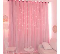 1 pièce Voilage à double couche avec étoiles ajourées, avec anneau supérieur. Voilage transparent à étoiles ajourées mignon, convient pour les rideaux occultants de chambre à coucher, les rideaux de s