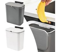 1 pièces Durable 10L poubelle suspendue avec couvercle cuisine recyclage poubelle grande capacité adhésif poubelle cuisine salle de bains white