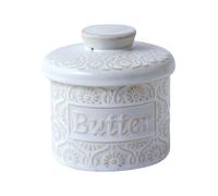 1 Pot à Beurre Rétro Blanc Émaillé avec Couvercle, Pot à Beurre en Céramique Home Relief, Pot de Conservation Du Fromage, Cadeau pour Halloween