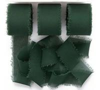 1 pouce x 21 verges de ruban en mousseline de soie vert foncé, ensemble de tissus à franges, convient pour les invitations de mariage, la décoration de bouquets de mariée, l'emballage-cadeau et la con