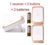 1 receiver 2 button Prise de l'UE Sonnette sans fil avec récepteur enfichable, bouton émetteur étanche, sonnette d'appel sans fil, prise UE, AC 110-240V, maison, bureau, hôtel