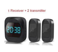1 receiver 2 buttons Prise de l¿UE Sonnette sans fil étanche avec horloge, 60 anneaux, 5 volumes, tendance e, 150m, télécommande, lumière LED, prise UE, 100-240V, sonnette de porte pour la maison