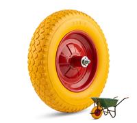 Roue de brouette 3.50-8 anti-crevaison - Pneu jaune en caoutchouc plein avec jante en acier rouge et roulements - Roue pour diable et brouette