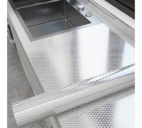 1 rouleau Autocollant de cuisine résistant à l'huile avec texture de diamant 3D, film adhésif imperméable et résistant à la chaleur en aluminium à coller pour dosseret de cuisinière et plan de travail