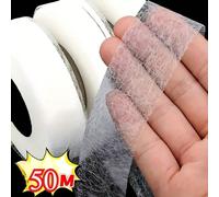 1 rouleau de 50 m de ruban thermocollant double face, en matériau de tissu non tissé, convenant pour les pantalons, les chapeaux et la couture DIY - blanc, 0,5 cm de large, en matériau TPU, solution d