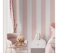 1 rouleau de papier peint adhésif rose et blanc à rayures, papier contact amovible et sans colle, motif rayé minimaliste moderne pour salon, chambre, chambre de fille, chambre d'enfant, pépinière, bur