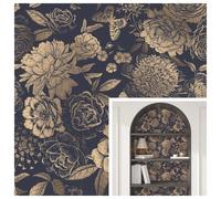 1 rouleau de papier peint adhésif vintage à motif floral et papillon, papier peint vinyle amovible et repositionnable de style rétro, sticker décoratif fond noir, convient pour le salon, la chambre, l