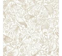 1 rouleau de papier peint autoadhésif beige imprimé d'oiseaux et de plantes, papier de contact imperméable, amovible et autocollant. Pour la décoration murale et la rénovation de meubles, tables, étag