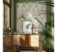 1 rouleau de papier peint autocollant amovible imperméable et déperlant avec imprimé floral et végétal frais. Papier peint romantique français à petites fleurs pour chambre, salon, mur d'accentuation,