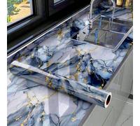 1 rouleau de papier peint autocollant et imperméable, motif marbre doré et bleu brillant, sticker résistant à l'huile pour dosseret de cuisine, décoration de salle de bain, convient pour les armoires,