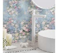 1 rouleau de papier peint vinyle à fleurs tropicales - papier peint adhésif imperméable, design de fleurs peintes vibrantes, finition mate pour une rénovation maison DIY facile, fleurs violettes et be