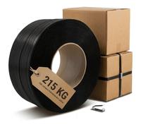 1 rouleau de ruban de cerclage PP, largeur 16 mm, épaisseur 0,65 mm, longueur 2000 m chacun, résistance à la déchirure 215 kg, noyau 200 mm, noir