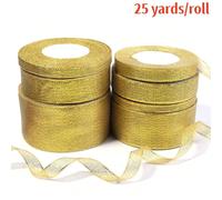 1 rouleau de ruban de satin pailleté doré, ruban d'emballage cadeau en polyester, nœuds faits main pour vêtements et décoration de la maison, convient pour le Nouvel An, l'anniversaire, la Fête des Mè