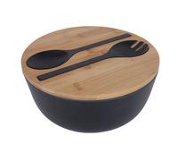 1 saladier + bambou + ,9,8 pouces + noir + couverts inclus + écologique + pour salades et repas quotidiens .