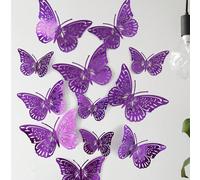 1 set (12 pièces) d'autocollants papillon creux violets, décoration murale en 3D papillons, décoration de gâteau, décoration de mariage, décoration de la salle de séjour, autocollants papillons, décor