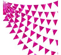 1 set/15 pièces Décorations de fête rose vif, comprenant des fanions triangulaires, une guirlande de cartes brillantes fuchsia, pour enterrement de vie de jeune fille, mariage, shower de mariée, anniv