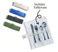 1 set/4 pièces de couverts en acier inoxydable personnalisables avec motif d'ours, idéal pour un usage quotidien et des cadeaux universels Couverts + pochette à couverts bleue,Couverts + pochette à co