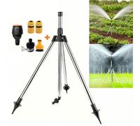 1 Set Arroseur de jardin rotatif automatique 360° avec trépied télescopique réglable et 5 connecteurs universels, tuyau d'arrosage requis, grande zone de couverture/hauteur réglable/convient pour l'en