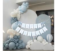 1 Set Bannière de Lettres Joyeux Anniversaire Bleu Clair DIY, Drapeaux Triangulaires Bordés de Blanc Avec Nœuds de Ruban, Décoration de Fête Élégante Jetable, Convient Pour le 1er Anniversaire, le Bap