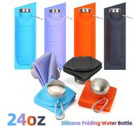 1 set Bouteille d'eau pliable grande capacité 700 ml, gourde portable créative en silicone pour l'extérieur, bouteille d'eau de sport, bouteille d'eau pliable en forme de diamant, convient pour les vo