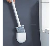 1 set Brosse de toilette et support de conception améliorée, en matériau plastique blanc, avec manche rond. Brosse de toilette en silicone montée au mur avec support anti-goutte. Accessoires de salle