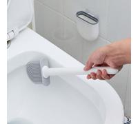 1 set Brosse de toilette et support de conception améliorée, en matériau plastique blanc, manche rond, brosse de toilette en silicone montée au mur avec support anti-gouttes Taille UniqueABS