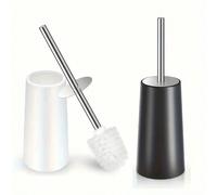 1 set Brosse de toilette et support en acier inoxydable 304 à long manche, brosse de toilette de salle de bain, ergonomique, élégante, décoration de salle de bain, décoration d'automne Blanc (1 pièce)