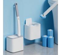 1 Set Brosse de Toilette Jetable à Base Renforcée Extra Large avec Couvercle Automatique, Double Usage Mural & Debout, avec Solution de Nettoyage Antibactérienne et Tête de Brosse de Remplacement en É