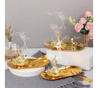 1 set Brûleur d'encens en fer forgé minimaliste avec plateau en bois, brûleur d'encens petit et créatif personnalisé, purificateur d'air de style moyen-oriental, pince à encens en lettres arabes, pinc