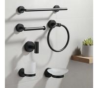 1 set Crochets de rangement pour salle de bain noirs - Anneau porte-serviette rond - Crochets de suspension pour salle de bain - Porte-brosse à dents - Crochets de rangement en acier inoxydable - Port