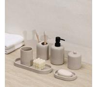 1 set d'accessoires de salle de bain en résine, comprenant un porte-brosse à dents, un distributeur de savon, un gobelet de rinçage, un plateau de salle de bain, un porte-savon, un bocal de rangement 
