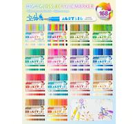 1 set de 168 marqueurs de peinture acrylique vibrants Pointe balle (1,2 mm), pour des lignes nettes Grande couverture et grande capacité d'encre 14 pièces, 12 pièces/paquet - Essentiel pour l'art, l'a