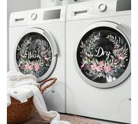 1 set de 2 pièces Autocollants muraux imprimés recto-verso avec fleurs circulaires fraîches pour la décoration de la salle de lavage et de la machine à laver. Décorations murales, autocollants, décalc