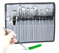 1 set de 24 pinceaux en nylon dans un sac en tissu gris, multifonctionnel pour l'aquarelle, la peinture acrylique, l'huile, fournitures scolaires, rentrée scolaire Taille UniquePolyamide