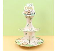 1 set de 3 niveaux Présentoir à gâteaux et cupcakes thème animaux de la jungle, décoration pour fête d'anniversaire thème "Sauvage", support en carton pour cupcakes, présentoir tour à gâteaux et desse
