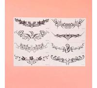 1 set de 8 pièces Autocollants de tatouage noir sexy, imperméables et anti-transpiration pour femmes. Convient pour la poitrine, le bas-ventre et la taille. Style croquis. Animal,PlantesPapetier